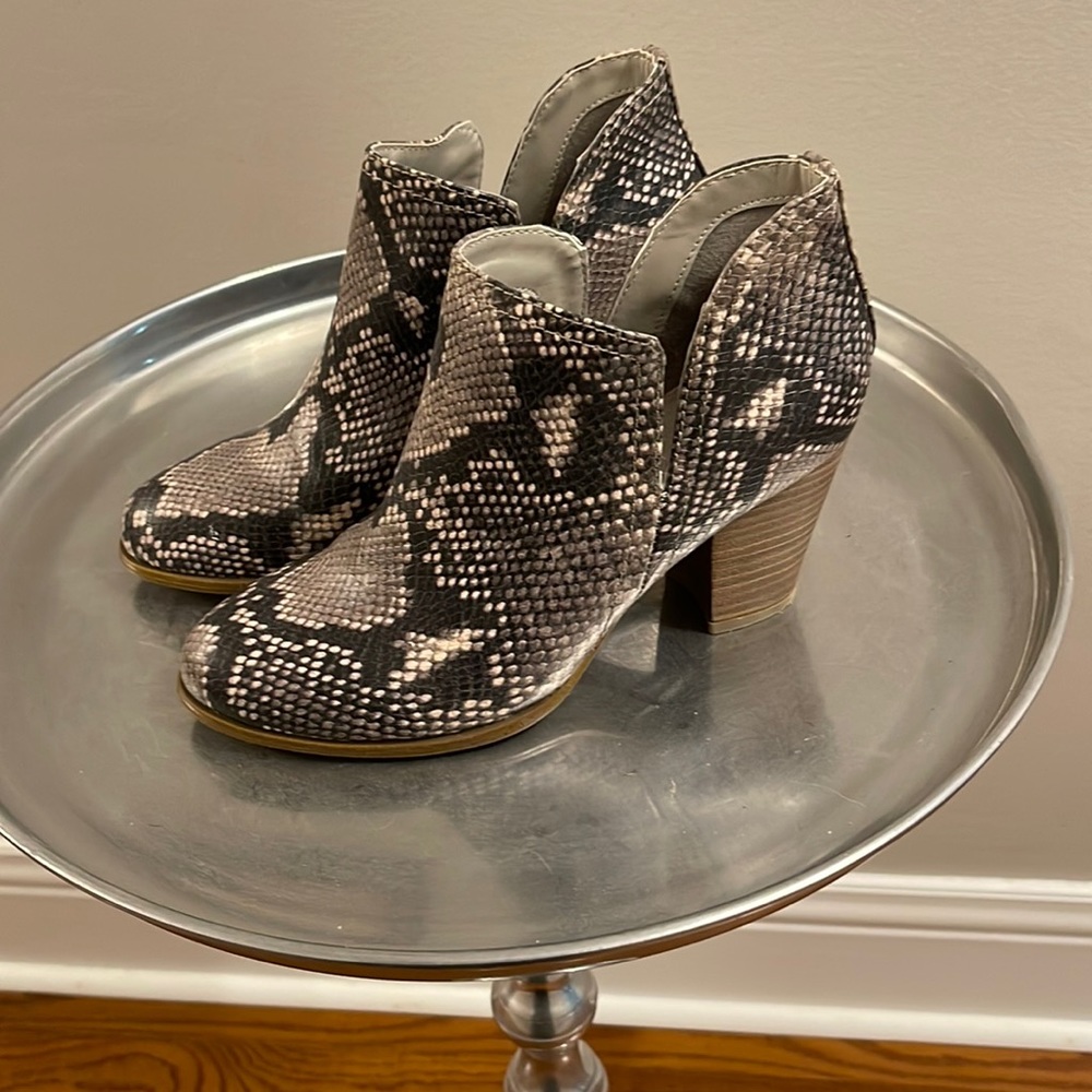 Fergalicious by fergie snakeskin print booties! Worn twice, almost new!!